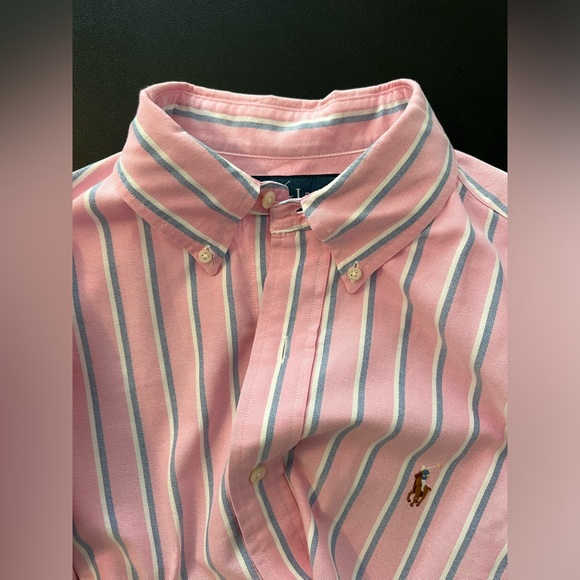 Ralph Lauren Men’s Classic Fit Button Down Shirt Large L Dry Cleaned Pink Stripe - Picture 5 of 5